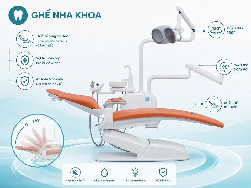 Ghế nha khoa với hệ thống điều trị và đèn LED