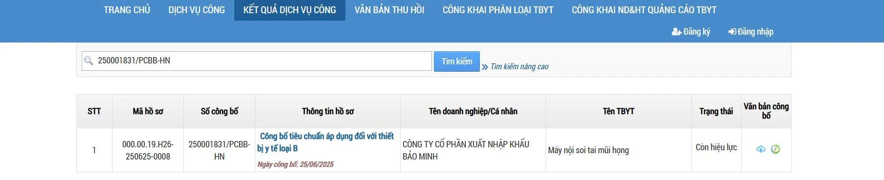 công bố loại B, giấy phép nhập khẩu máy nội soi tai mũi họng