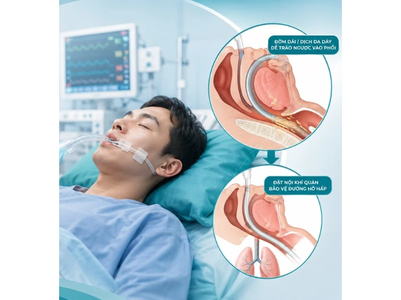 Đặt nội khí quản cho bệnh nhân mất phản xạ bảo vệ đường thở