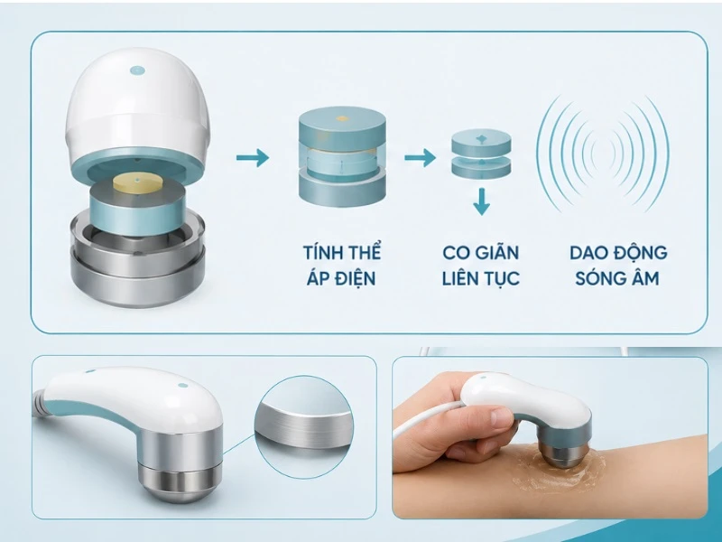 Đầu phát siêu âm trị liệu chứa tinh thể áp điện